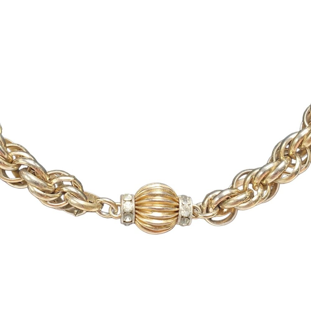 Vtg Signed Eisenberg Gold Tone Necklace Twist Chain Rhinestone Beads 50" Chunky - Picture 6 of 11